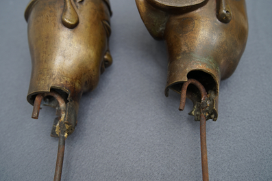 A pair of large Chinese bronze nodding-head figures for the Vietnamese market, 19th C.